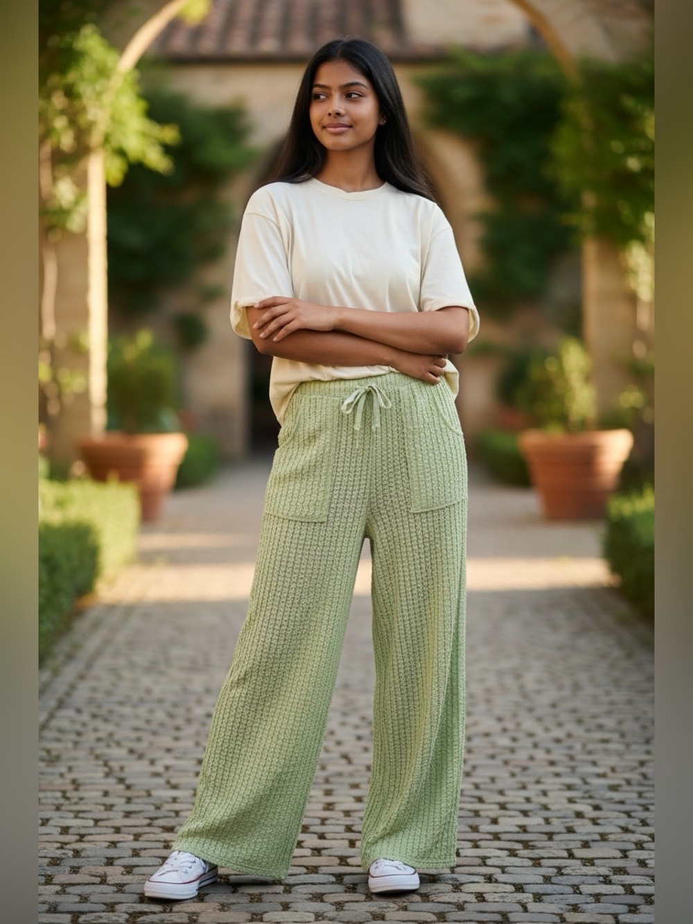 Boutique Lime Wide Leg Beach Pants Size Small